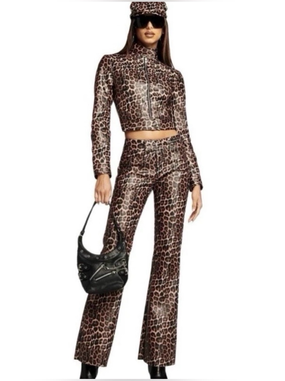 I AM GIA Sought After 'Reika' Vegan Leather Leopard Moto Jacket Sz XS $150